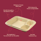 3 compartment Chuk Bleach-Free Sugarcane Bagasse Compostable Snack Plate | Zero Waste | Disposable| Eco-Friendly| Microwave, Oven & Freezer Safe