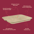 4 compartment Chuk Bleach-Free Sugarcane Bagasse Compostable Plate | Zero Waste | Disposable| Eco-Friendly| Microwave, Oven & Freezer Safe