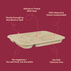 5 compartment Chuk Bleach-Free Sugarcane Bagasse Compostable Plate | Zero Waste | Disposable| Eco-Friendly| Microwave, Oven & Freezer Safe