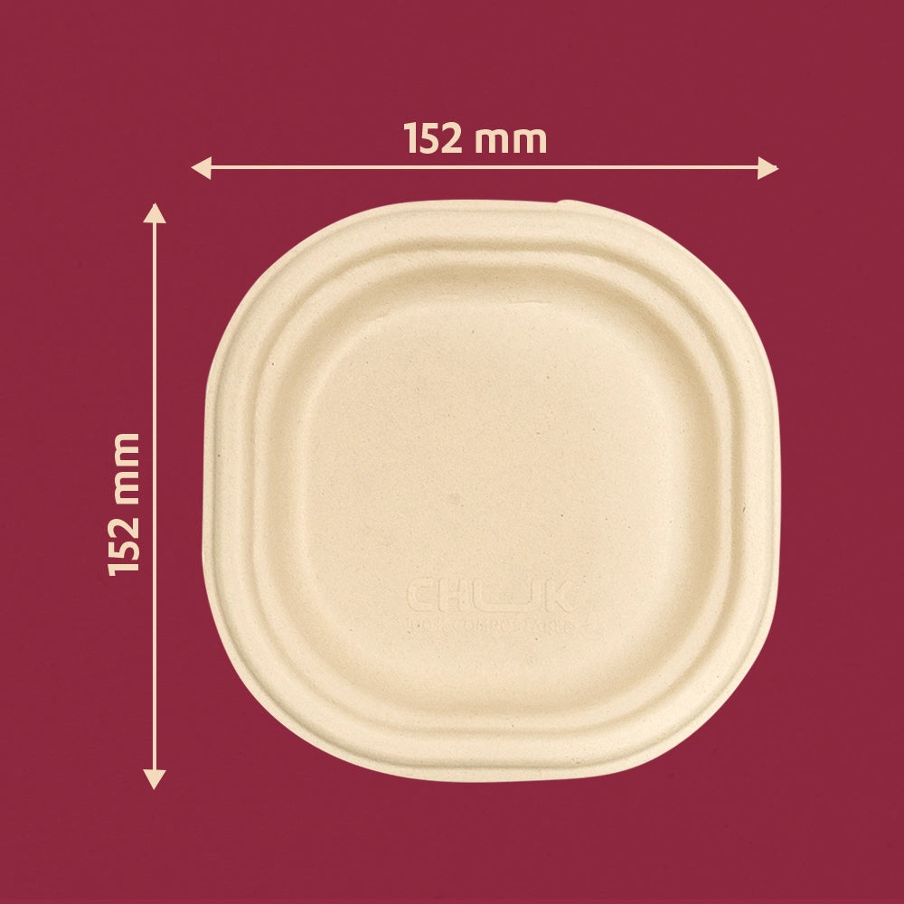 6" Chuk Bleach-Free Sugarcane Bagasse Compostable Plate | Zero Waste | Disposable| Eco-Friendly| Microwave, Oven & Freezer Safe
