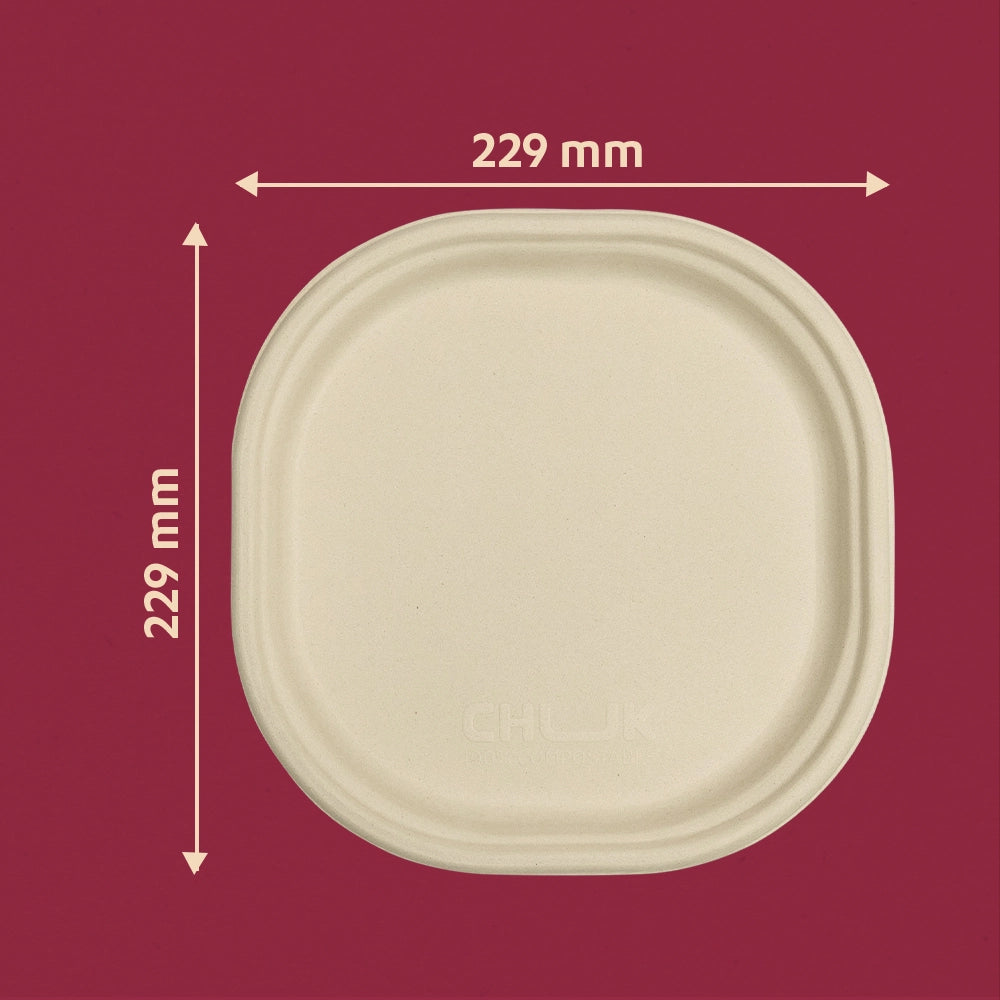 9" Chuk Bleach-Free Sugarcane Bagasse Compostable Plate | Zero Waste | Disposable| Eco-Friendly| Microwave, Oven & Freezer Safe