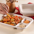 3 compartment Chuk Bleach-Free Sugarcane Bagasse Compostable Snack Plate | Zero Waste | Disposable| Eco-Friendly| Microwave, Oven & Freezer Safe