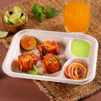 3 compartment Chuk Bleach-Free Sugarcane Bagasse Compostable Snack Plate | Zero Waste | Disposable| Eco-Friendly| Microwave, Oven & Freezer Safe