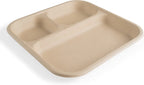 3 compartment Chuk Bleach-Free Sugarcane Bagasse Compostable Plate | Zero Waste | Disposable| Eco-Friendly| Microwave, Oven & Freezer Safe